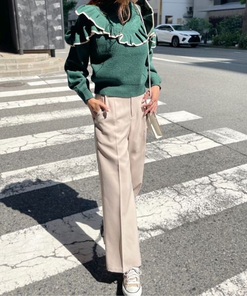 Meli rich（メリーリッチ）の「トレンドライクに。ヨークフリルバイカラーニット（ニット/セーター・レディース・ブラック/グリーン/アイボリー・MEDIUM）」の5枚目の写真