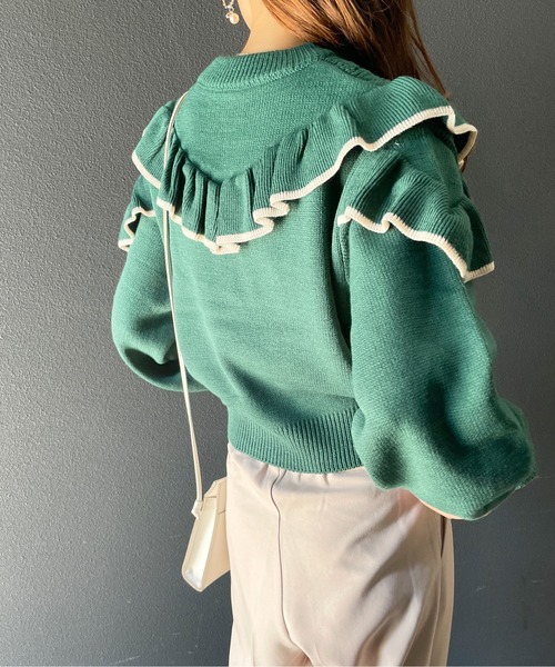Meli rich（メリーリッチ）の「トレンドライクに。ヨークフリルバイカラーニット（ニット/セーター・レディース・ブラック/グリーン/アイボリー・MEDIUM）」の17枚目の写真