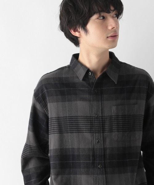 GLOBAL WORK（グローバルワーク）の「やわらかリッチネル/レギュラーカラー/270101（シャツ/ブラウス・メンズ・グレー系その他/チャコールグレー/ブラウン系その他/ベージュ系その他/イエロー系その他/グリーン系その他/ネイビー系1・SMALL/MEDIUM/LARGE/X-LARGE）」の2枚目の写真