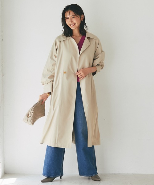 RIVE DROITE（リヴドロワ）の「柔らかい素材感/ライトタフタロングコート（ステンカラーコート・レディース・ベージュ/グレー系その他・FREE）」の11枚目の写真