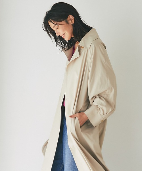 RIVE DROITE（リヴドロワ）の「柔らかい素材感/ライトタフタロングコート（ステンカラーコート・レディース・ベージュ/グレー系その他・FREE）」の9枚目の写真