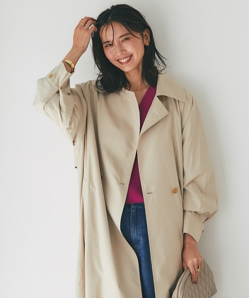 RIVE DROITE（リヴドロワ）の「柔らかい素材感/ライトタフタロングコート（ステンカラーコート・レディース・ベージュ/グレー系その他・FREE）」の7枚目の写真