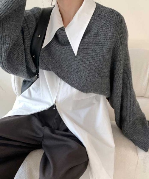 Vipoa(ヴィポア)の「クロスラップショートニット(ニット/セーター・レディース・ブラック/ベージュ/グレー/アイボリー/ブルー・FREE)」の12枚目の写真