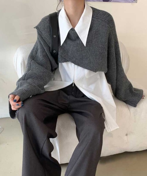 Vipoa(ヴィポア)の「クロスラップショートニット(ニット/セーター・レディース・ブラック/ベージュ/グレー/アイボリー/ブルー・FREE)」の14枚目の写真