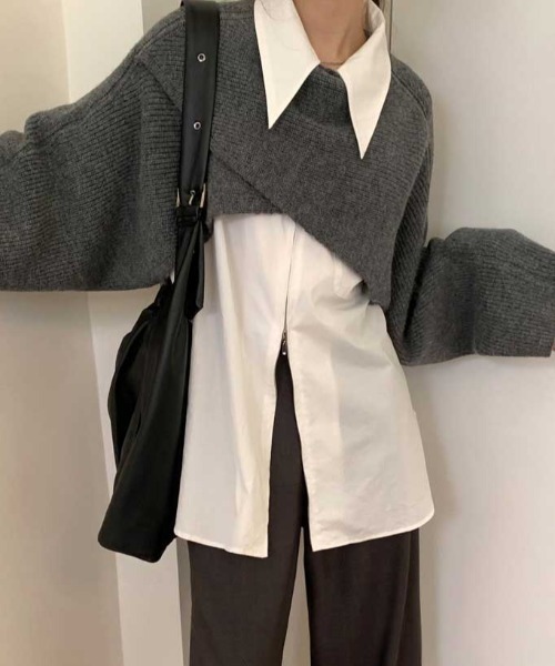 Vipoa(ヴィポア)の「クロスラップショートニット(ニット/セーター・レディース・ブラック/ベージュ/グレー/アイボリー/ブルー・FREE)」の16枚目の写真