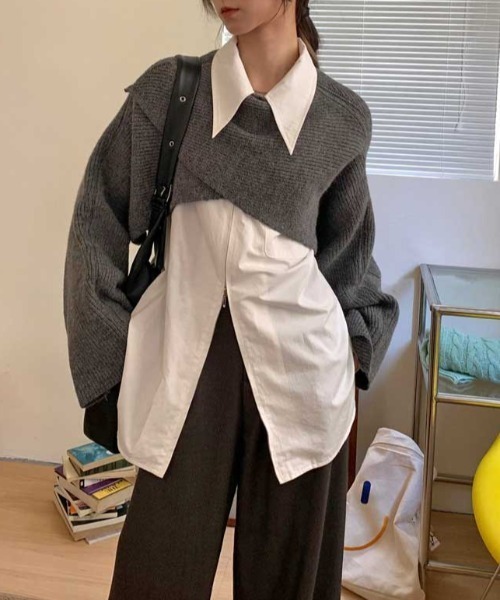 Vipoa(ヴィポア)の「クロスラップショートニット(ニット/セーター・レディース・ブラック/ベージュ/グレー/アイボリー/ブルー・FREE)」の18枚目の写真