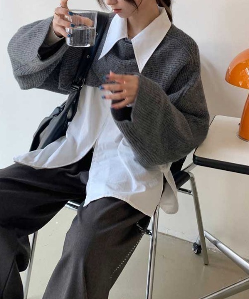 Vipoa(ヴィポア)の「クロスラップショートニット(ニット/セーター・レディース・ブラック/ベージュ/グレー/アイボリー/ブルー・FREE)」の22枚目の写真