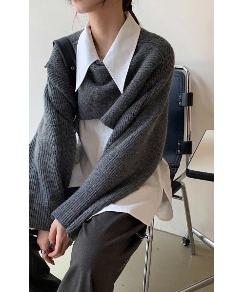 Vipoa(ヴィポア)の「クロスラップショートニット(ニット/セーター・レディース・ブラック/ベージュ/グレー/アイボリー/ブルー・FREE)」の21枚目の写真