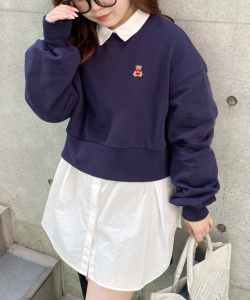 one after another NICE CLAUP（ワンアフターアナザーナイスクラップ）の「NCくま刺しゅうスウェット（スウェット・レディース・ネイビー/ブラウン/グリーン/アイボリー・FREE）」の4枚目の写真