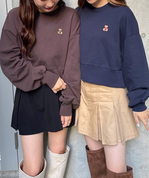 one after another NICE CLAUP（ワンアフターアナザーナイスクラップ）の「NCくま刺しゅうスウェット（スウェット・レディース・ネイビー/ブラウン/グリーン/アイボリー・FREE）」の6枚目の写真