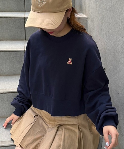 one after another NICE CLAUP（ワンアフターアナザーナイスクラップ）の「NCくま刺しゅうスウェット（スウェット・レディース・ネイビー/ブラウン/グリーン/アイボリー・FREE）」の14枚目の写真