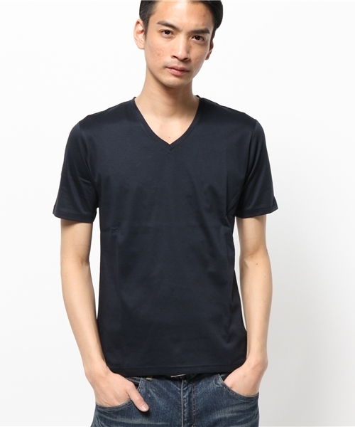 MEN'S MELROSE（メンズメルローズ）の「スムースシルケットVネックTシャツ（Tシャツ/カットソー・メンズ・ホワイト/グレー/ブルー/ネイビー/ピンク・MEDIUM/LARGE）」の3枚目の写真
