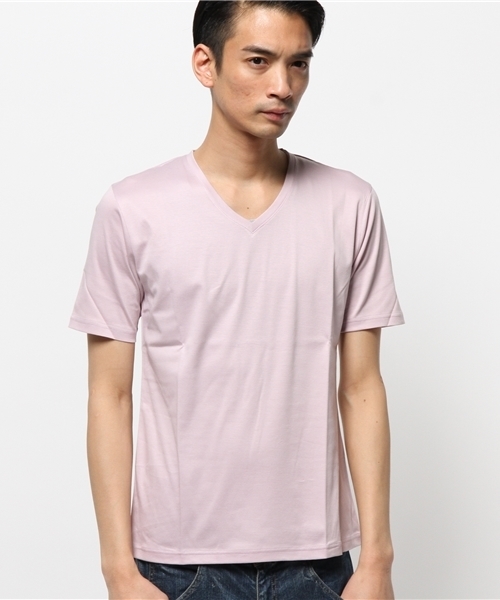 MEN'S MELROSE（メンズメルローズ）の「スムースシルケットVネックTシャツ（Tシャツ/カットソー・メンズ・ホワイト/グレー/ブルー/ネイビー/ピンク・MEDIUM/LARGE）」の5枚目の写真