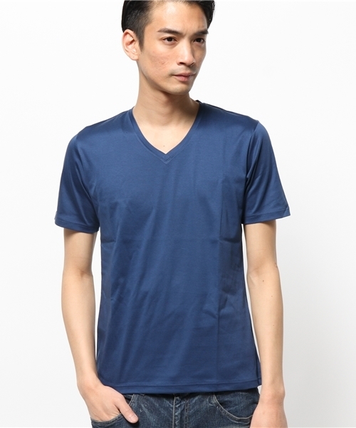MEN'S MELROSE（メンズメルローズ）の「スムースシルケットVネックTシャツ（Tシャツ/カットソー・メンズ・ホワイト/グレー/ブルー/ネイビー/ピンク・MEDIUM/LARGE）」の4枚目の写真