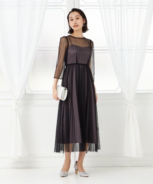 新品・未使用　エメ　バックリボンドレス AIMER（エメ）の「ドットチュールバックリボンパーティードレス