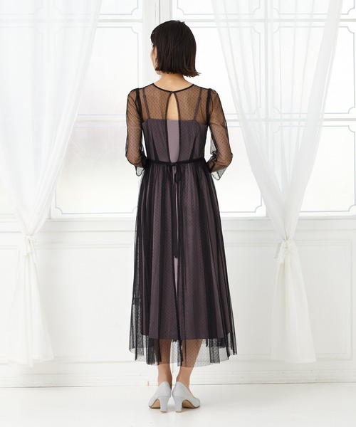AIMER（エメ）の「ドットチュールバックリボンパーティードレス