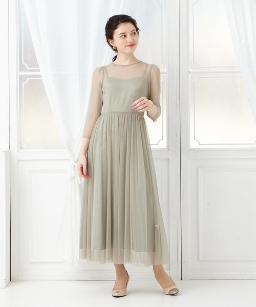 AIMER（エメ）の「ドットチュールバックリボンパーティードレス