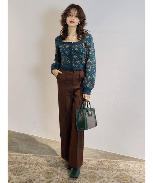 EVRIS（エヴリス）の「フロントボタンフラワージャガードニットトプス（ニット/セーター・レディース・グリーン/ブラック・FREE）」の13枚目の写真