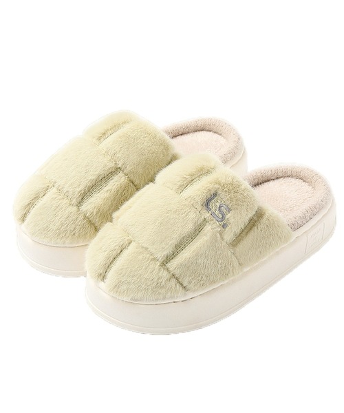 TeddyShop（テディショップ）の「レディース ふわふわボアのやわらか厚底スリッパサンダル 冬 室内履き（ルームシューズ/スリッパ・レディース・グリーン/ピンク/ブラウン/イエロー/オフホワイト/グレー・25cm/24cm/26cm/23cm/27cm）」の12枚目の写真