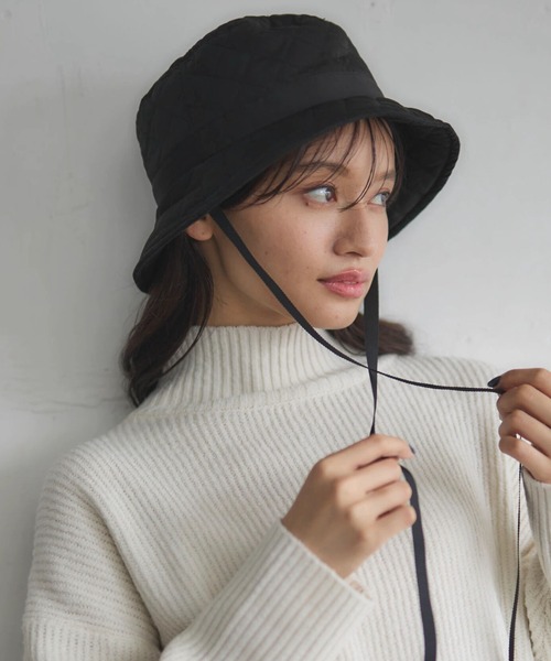Green　Parks（グリーンパークス）の「・キルトリボンハット（ハット・レディース・ブラック/カーキ/アイボリー・FREE）」の2枚目の写真