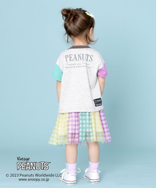 Vintage PEANUTS(ビンテージピーナッツ)の「PEANUTS/スヌーピーコラボ 袖配色半袖Tシャツ(100~130cm)(Tシャツ/カットソー・キッズ・杢グレー/ベージュ・110cm/100cm/130cm/120cm)」の12枚目の写真