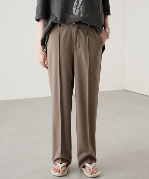 ODE(オッド)★ ストレートFITスラックス Tech wool ワイドストレートスラックス(1 OLIVE): : メンズ