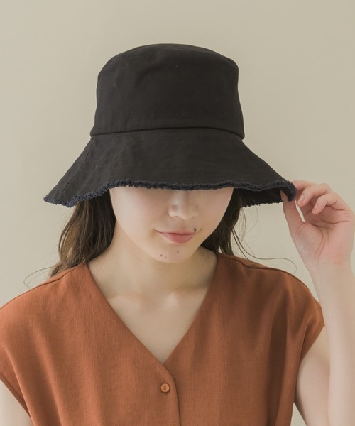 SMELLY（スメリー）の「ツイルフリンジバケットハット（ハット・レディース・ブラウン/ブラック/アイボリー・-）」の4枚目の写真
