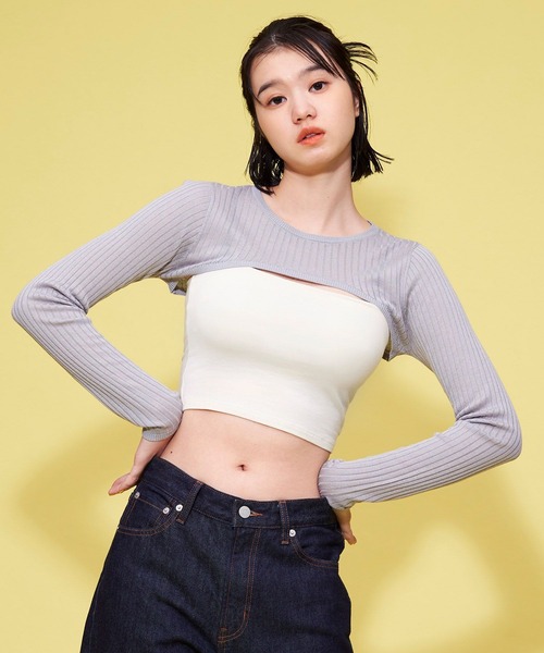 FOREVER 21（フォーエバー トゥエンティーワン）の「【POP】ボレロショートニット（ニット/セーター・レディース・オレンジ/ブラック/ライトグレー・FREE）」の16枚目の写真