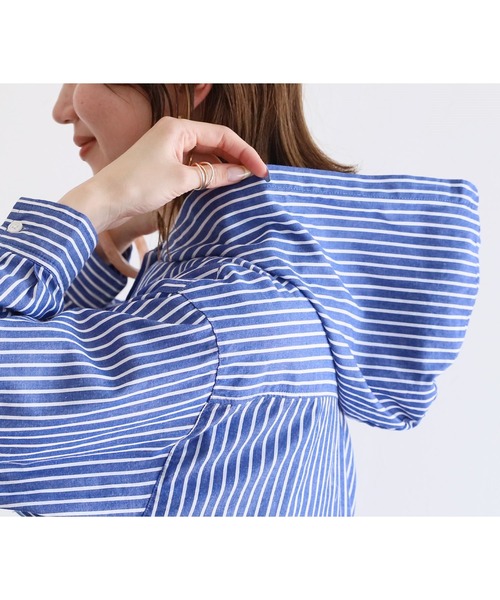 reca（レカ）の「フード付ストライプシャツ（シャツ/ブラウス）」 - WEAR