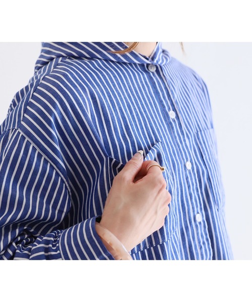 reca（レカ）の「フード付ストライプシャツ（シャツ/ブラウス）」 - WEAR