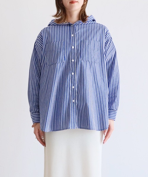 reca（レカ）の「フード付ストライプシャツ（シャツ/ブラウス）」 - WEAR