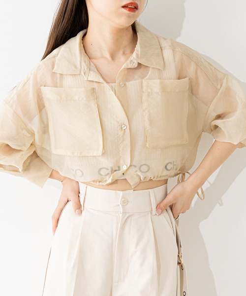 セール】シアー袖スリットクロップドシャツ（シャツ/ブラウス）｜Chico