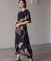 HERENCIA | ショルダー スリット ドローストリング ボタニカル柄 ワンピース ドレス(ドレス)