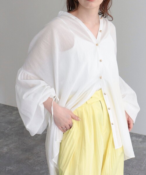 fredy emue（フレディエミュ）の「【fredyemueフレディエミュ】ドロストボリュームシャツブラウス（シャツ/ブラウス・レディース・レッド/サックスブルー/ブラック/オフホワイト/パープル・38）」の9枚目の写真