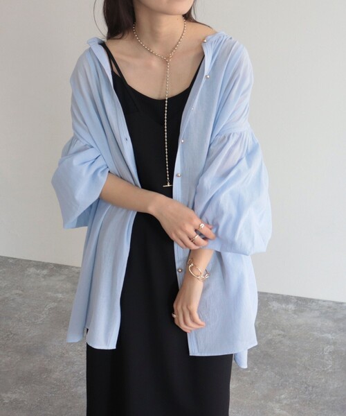 fredy emue（フレディエミュ）の「【fredyemueフレディエミュ】ドロストボリュームシャツブラウス（シャツ/ブラウス・レディース・レッド/サックスブルー/ブラック/オフホワイト/パープル・38）」の16枚目の写真