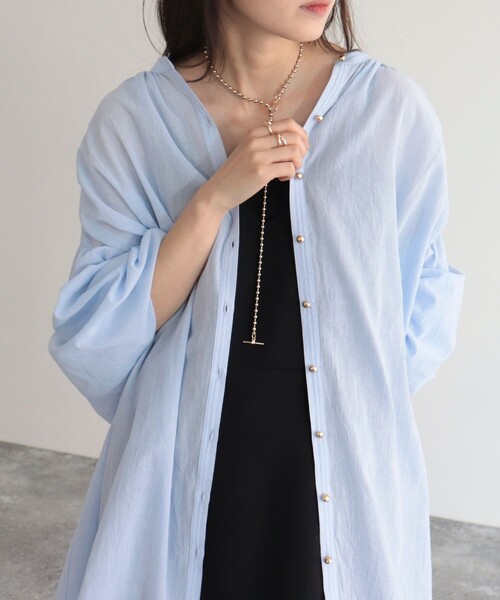 fredy emue（フレディエミュ）の「【fredyemueフレディエミュ】ドロストボリュームシャツブラウス（シャツ/ブラウス・レディース・レッド/サックスブルー/ブラック/オフホワイト/パープル・38）」の18枚目の写真