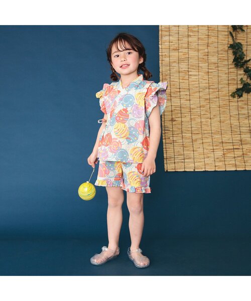 BREEZE（ブリーズ）の「【GIRLS/すっぽり着られる】花火&水風船柄甚平（浴衣・キッズ・レインボー/ラベンダー・80/90/100/110/120/130/140）」の7枚目の写真