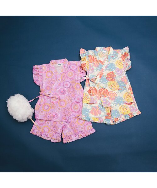 BREEZE（ブリーズ）の「【GIRLS/すっぽり着られる】花火&水風船柄甚平（浴衣・キッズ・レインボー/ラベンダー・80/90/100/110/120/130/140）」の12枚目の写真