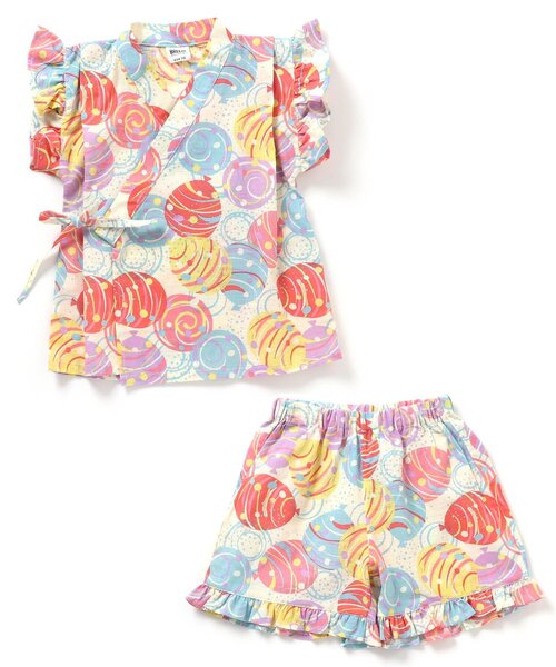 BREEZE（ブリーズ）の「【GIRLS/すっぽり着られる】花火&水風船柄甚平（浴衣・キッズ・レインボー/ラベンダー・80/90/100/110/120/130/140）」の16枚目の写真