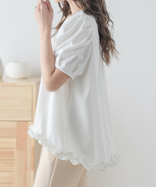 SUGAR BISKET(シュガービスケット)の「ヘムフリルトップス(Tシャツ/カットソー・レディース・ブラック/ホワイト/イエロー/ピンク・フリー)」の6枚目の写真