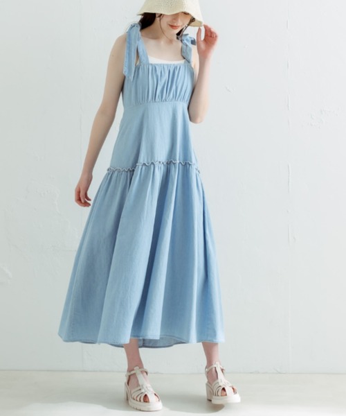 OLIVE des OLIVE(オリーブデオリーブ)の「【WEB・渋谷109店限定】リボンティアードキャミワンピース 1031090430(ワンピース・レディース・オフホワイト/イエロー/ラベンダー/サックスブルー/ピンク/ブラック・FREE)」の4枚目の写真