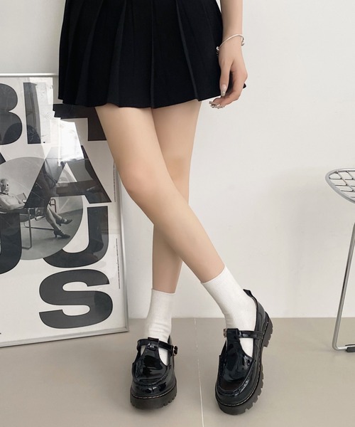 Shoes in Closet（シューズインクローゼット）の「厚底 タンクソール ステッチ入り T字 ストラップ ローファー 1894（ローファー・レディース・ブラック系その他/ブラック・L/M/4L/XS/S/LL/3L）」の3枚目の写真