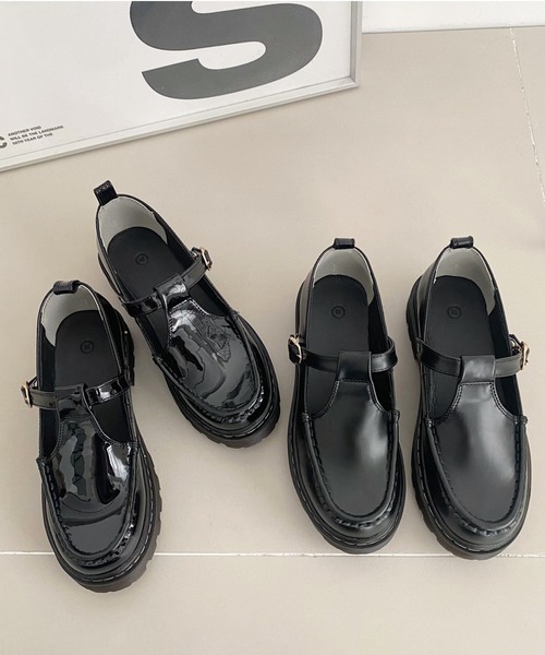 Shoes in Closet（シューズインクローゼット）の「厚底 タンクソール ステッチ入り T字 ストラップ ローファー 1894（ローファー・レディース・ブラック系その他/ブラック・L/M/4L/XS/S/LL/3L）」の5枚目の写真