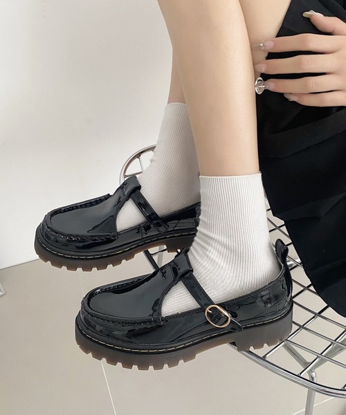 Shoes in Closet（シューズインクローゼット）の「厚底 タンクソール ステッチ入り T字 ストラップ ローファー 1894（ローファー・レディース・ブラック系その他/ブラック・L/M/4L/XS/S/LL/3L）」の14枚目の写真