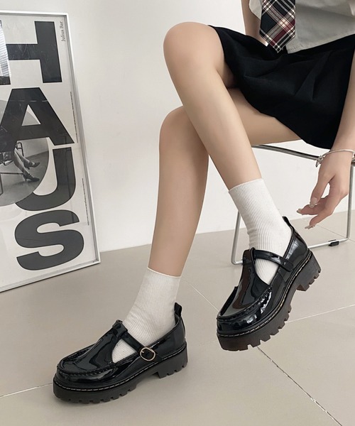 Shoes in Closet（シューズインクローゼット）の「厚底 タンクソール ステッチ入り T字 ストラップ ローファー 1894（ローファー・レディース・ブラック系その他/ブラック・L/M/4L/XS/S/LL/3L）」の11枚目の写真