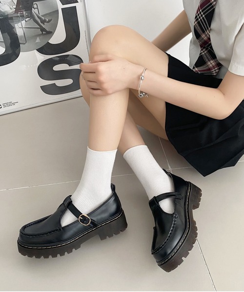 Shoes in Closet（シューズインクローゼット）の「厚底 タンクソール ステッチ入り T字 ストラップ ローファー 1894（ローファー・レディース・ブラック系その他/ブラック・L/M/4L/XS/S/LL/3L）」の15枚目の写真