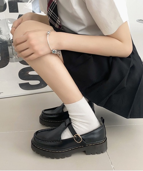 Shoes in Closet（シューズインクローゼット）の「厚底 タンクソール ステッチ入り T字 ストラップ ローファー 1894（ローファー・レディース・ブラック系その他/ブラック・L/M/4L/XS/S/LL/3L）」の16枚目の写真