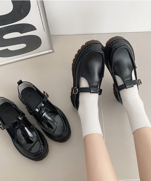Shoes in Closet（シューズインクローゼット）の「厚底 タンクソール ステッチ入り T字 ストラップ ローファー 1894（ローファー・レディース・ブラック系その他/ブラック・L/M/4L/XS/S/LL/3L）」の19枚目の写真