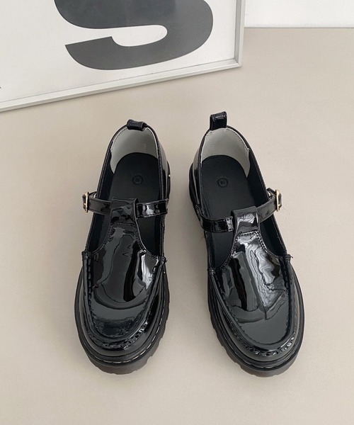 Shoes in Closet（シューズインクローゼット）の「厚底 タンクソール ステッチ入り T字 ストラップ ローファー 1894（ローファー・レディース・ブラック系その他/ブラック・L/M/4L/XS/S/LL/3L）」の21枚目の写真