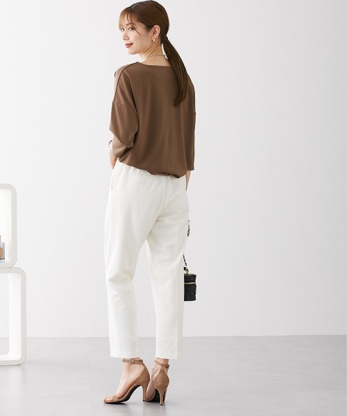 nissen（ニッセン）の「ポンチ素材　７分袖ボートネックコクーンプルオーバー（Tシャツ/カットソー・レディース・オフホワイト/ブラウン/グレイッシュベージュ/ブラック・M/S/L/LL）」の9枚目の写真